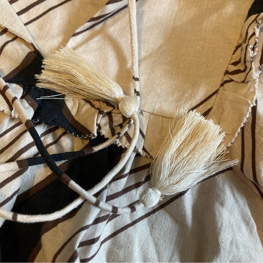 Long Sleeved Ruffle Top‎ | Black & Cream Striped Blouse Karlie 100% Cotton - Picture 7 of 11